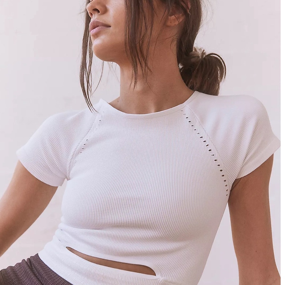 Free People White Crop T-Shirt with Cut Out Design